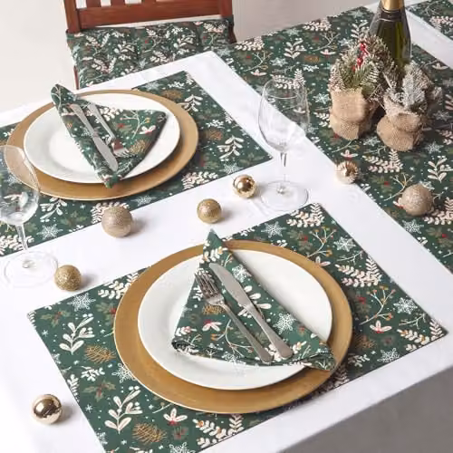 Homescapes Festive Forest Green Floral Cotton Christmas Tablecloth, W: 178 cm, L: 305 cm – 6