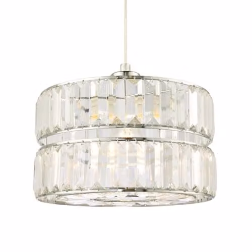 Happy Homewares Modern Double Tier Easy Fit Pendant Shade with Clear Acrylic Prisms and Polished Chrome Metal Frame, W: 15 cm, H: 25 cm – 1