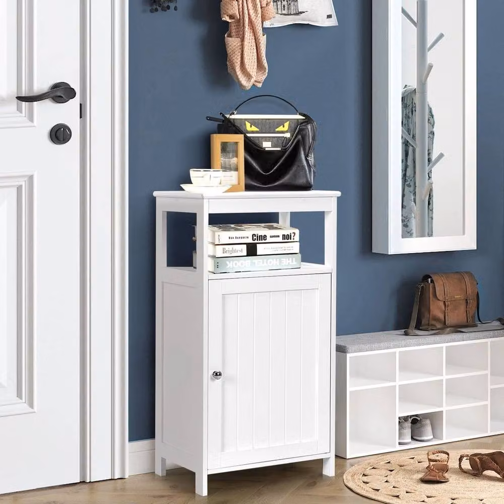KORVIXA White Single Door Freestanding Bathroom Floor Cabinet with Internal Shelves – 2
