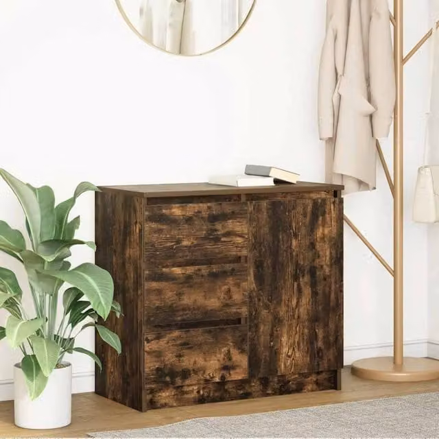 Berkfield Home Smoked Oak Sideboard with Drawer in Brown, W/D/H: 71 x 35 x 65 cm