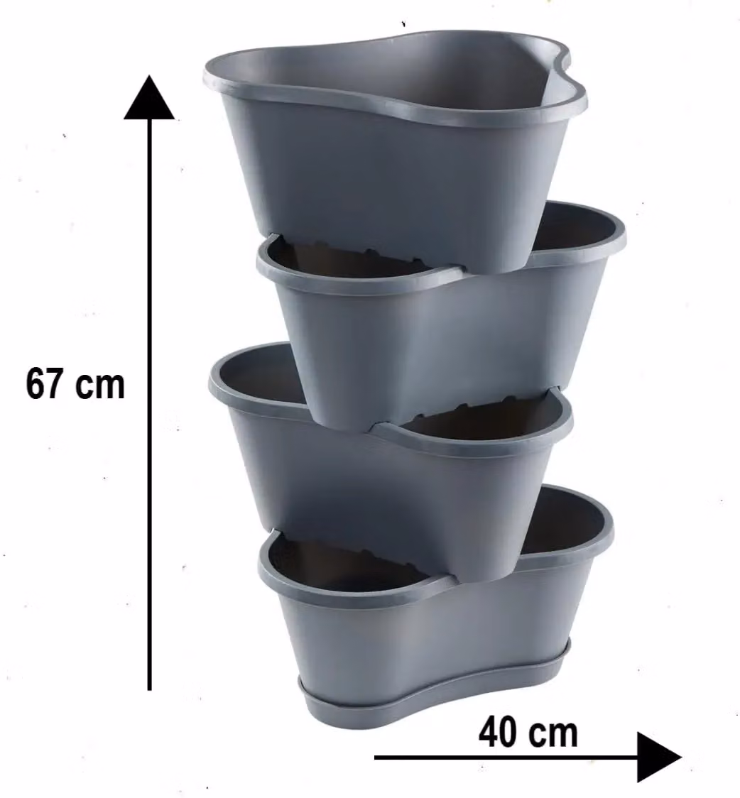 Marco Paul 4 Stackable Grey Plastic Flower Planter Tubs – 2