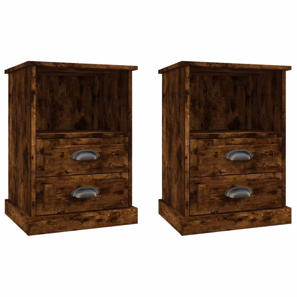 Berkfield Home Elegant Bedside Cabinets, 2 Pack, Smoked Oak in Brown, W/D/H: 43 x 36 x 60 cm – 2