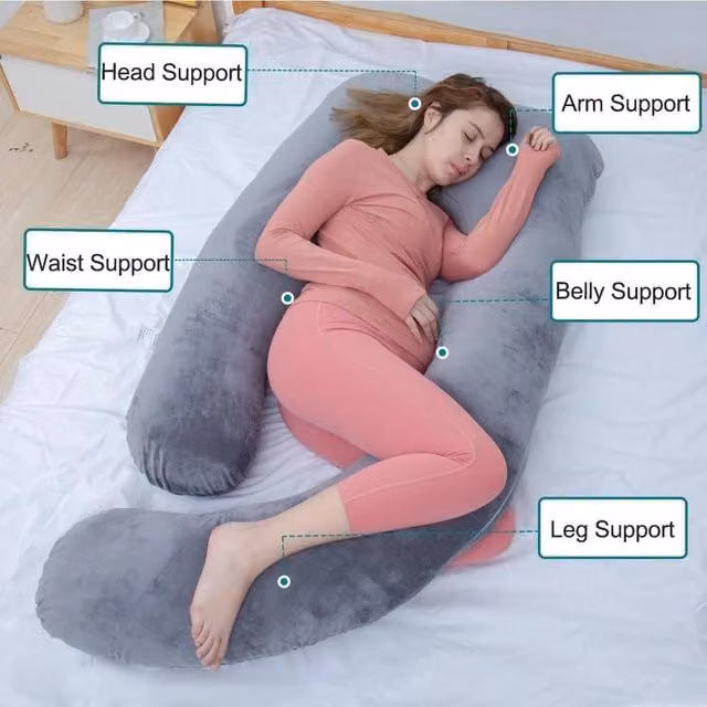 EONLION U Shaped Soft Maternity Support Pillow in Grey Velvet