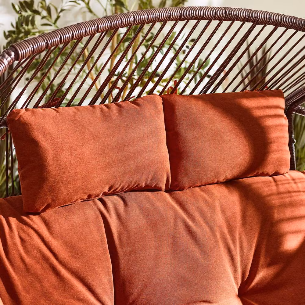 FurnitureboxUK Egg Outdoor Garden Double Chair in Terracotta with Polyrattan Design and Weatherproof Cushions – 2