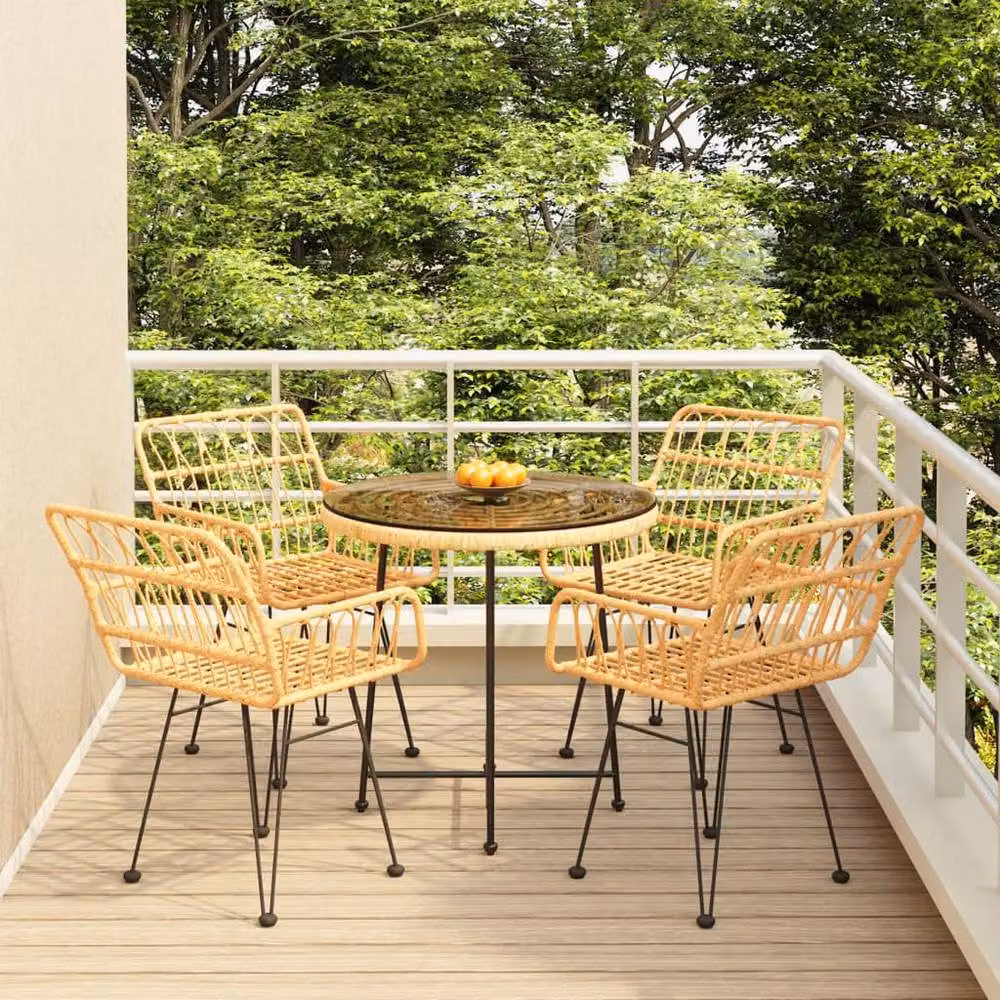 Berkfield Home 5 Piece Brown Poly Rattan Garden Dining Set with Metal and Glass Details – 2