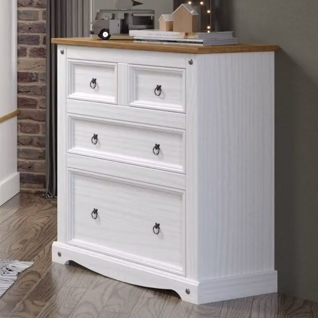 Corona White Washed Pine 2 over 2 Drawer Chest