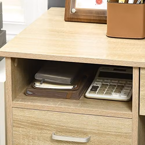 HOMCOM Computer Desk with Storage Shelf in Oak Brown, W/D/H: 110 x 50 x 76 cm – 6