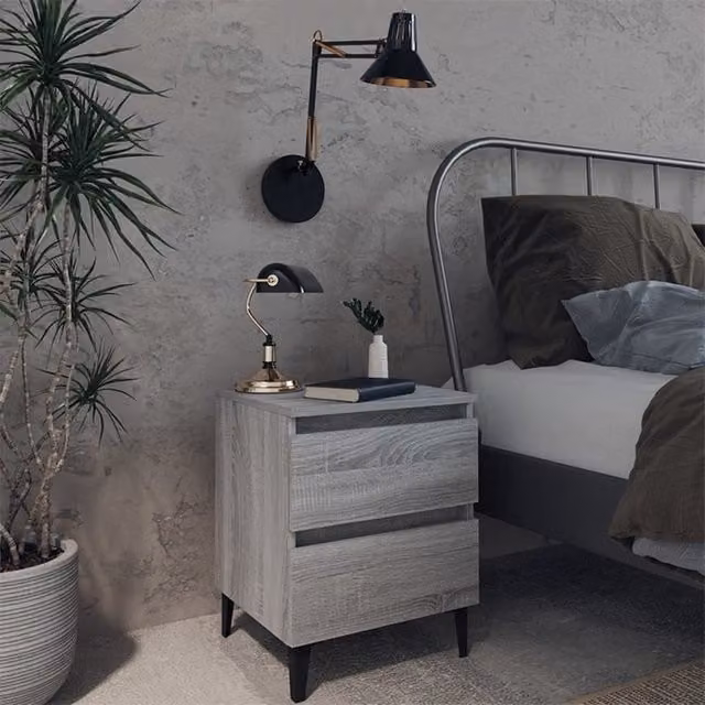 Berkfield Home Set of 2 Grey Sonoma Bedside Cabinets with Metal Legs W/D/H: 40 x 35 x 50 cm – 1