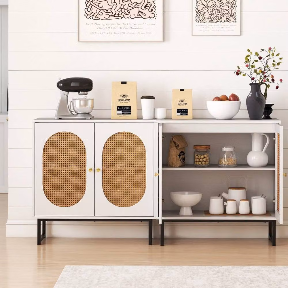 KORVIXA Rattan Buffet Cabinet with 2 Doors in White – 2