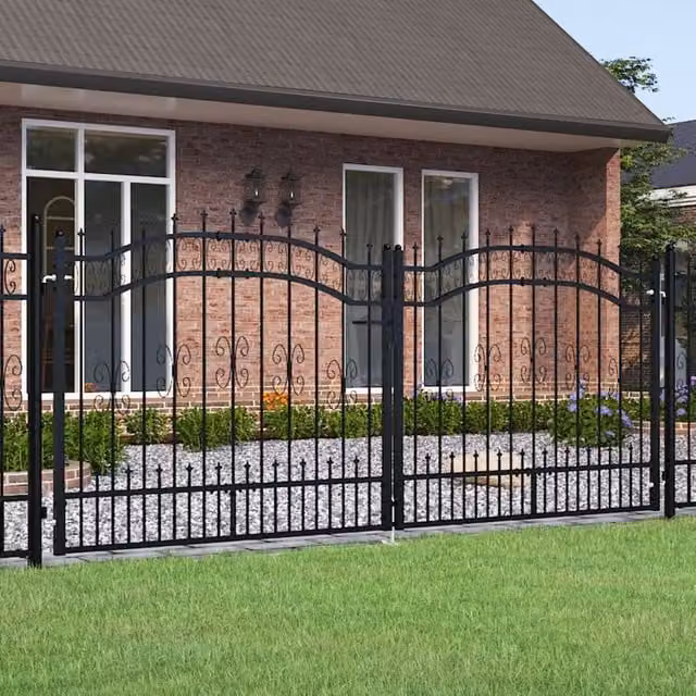 Berkfield Home Spear Top Fence Gate, Black Powder-coated Steel, W: 305 cm, H: 173 cm – 1