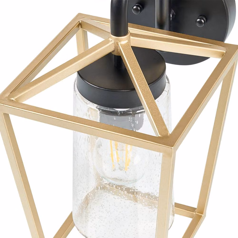 Wyld and Coco Modern Gold/Brass Outdoor Wall Light with Glass Lantern Sconce – 4