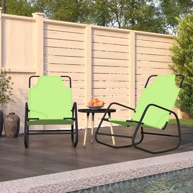 Berkfield Home Set of 2 Green Steel and Textilene Rocking Sun Loungers – 1