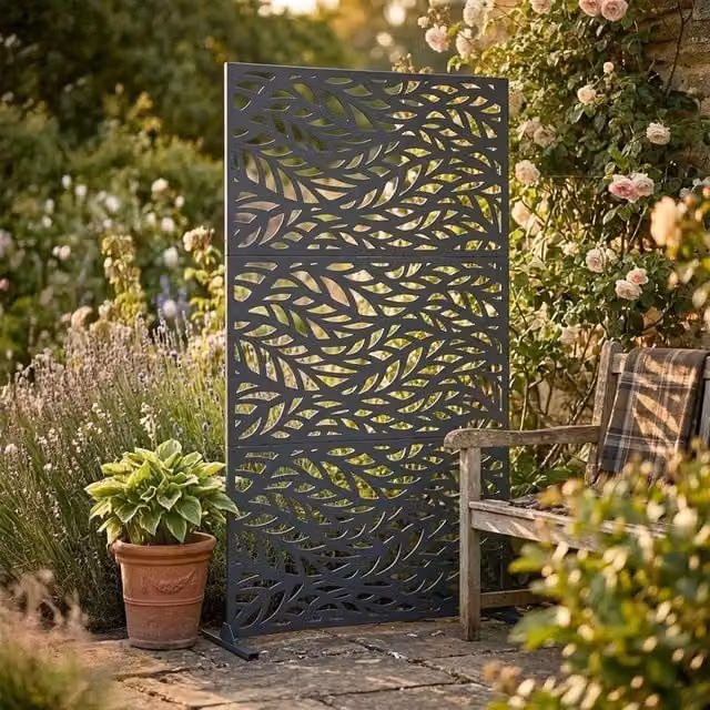 Nicoman Metal Leaf Pattern Privacy Screen, Grey, H 180 x W 90 cm