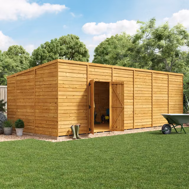 BillyOh Switch Overlap Pent Wooden Shed in Brown with Double Doors and Floor