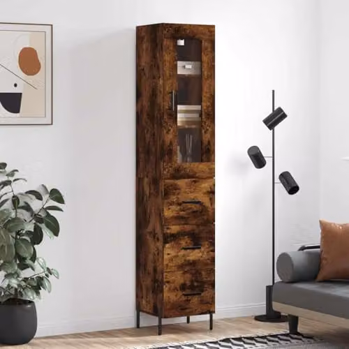 vidaXL Modern Smoked Oak Highboard and Sideboard Storage Cabinet in Brown – 2