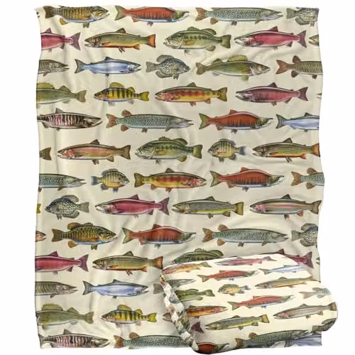 JQ Licensing Freshwater Fish Super Soft Fleece Throw Blanket in White, W/D/H: 152 x 127 cm
