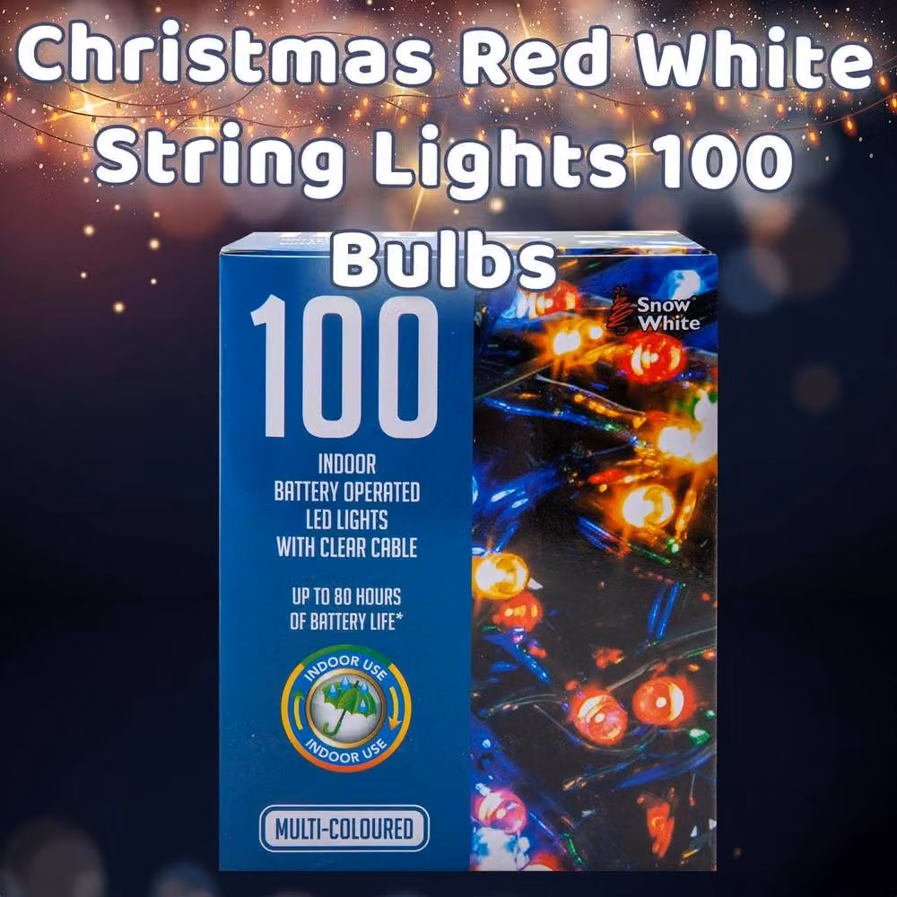 VFM e-Store Christmas String Lights with 100 Multicolour Red and White Bulbs – 3
