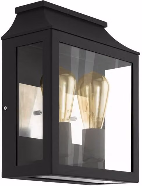 Eglo Soncino 2-Light Caged Industrial Exterior Wall Lantern in Black