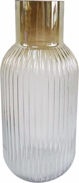 Botanik Modern Striped Glass Tabletop Vase in Brown, H: 34 cm, W: 16 cm, D: 16 cm