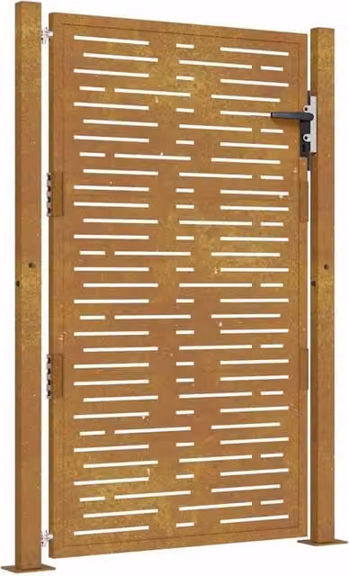 Berkfield Home Garden Gate in Brown Corten Steel with Square Design, W: 105 cm, H: 130 cm – 1