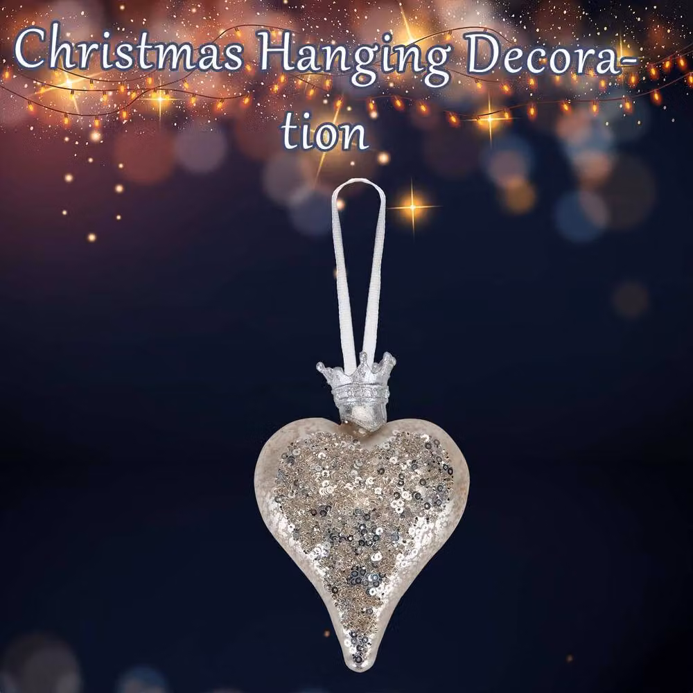 VFM e-Store Silver Glass Hanging Heart Christmas Decoration, W: 13 cm, H: 9 cm – 2
