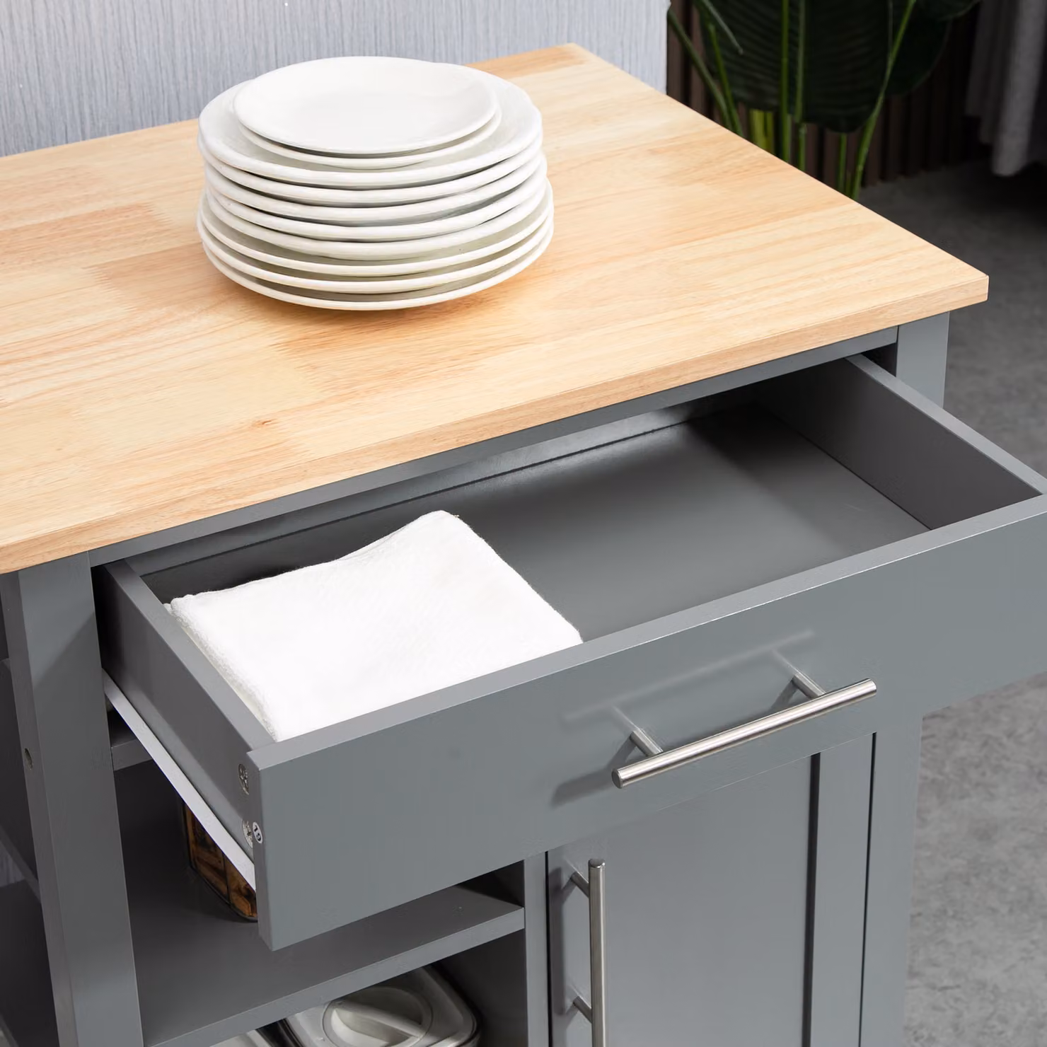 HOMCOM Compact Kitchen Trolley Utility Cart with Open Shelf and Storage Drawer, Grey – 7