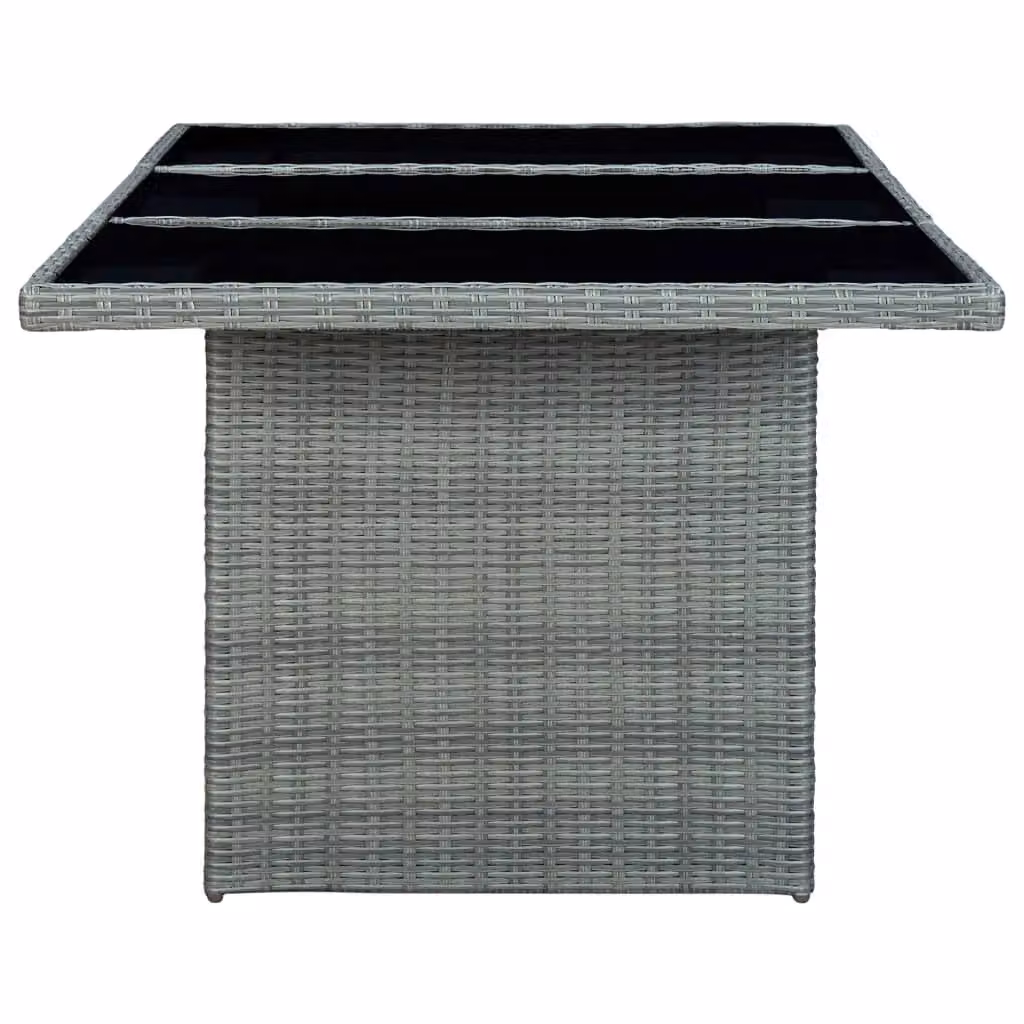Berkfield Home Garden Table in Light Grey Poly Rattan and Tempered Glass – 3