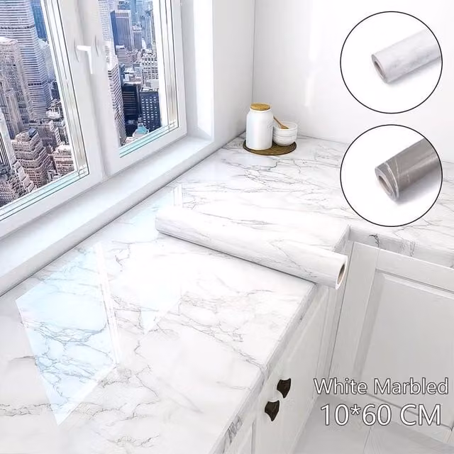 NESTLUNE White Marble Self Adhesive Sticker, W: 52 cm, H: 1000 cm