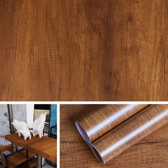 FLAVORA Rustic Brown Wood Grain Self Adhesive Vinyl Roll, 0.6 m2