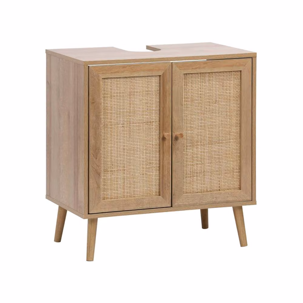 sweeek Boho Under-washbasin Cabinet with Wood Decor and Rattan in Beige, W/D/H: 70 x 40 x 65 cm – 2
