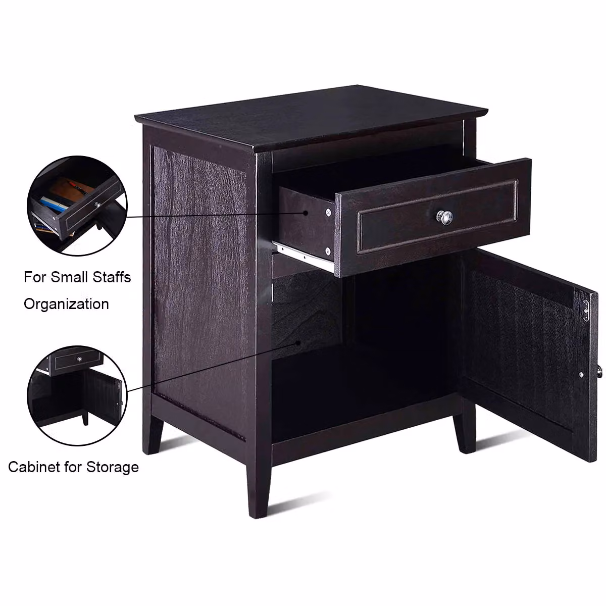 Costway 2-Tier Modern Bedroom Nightstand with Drawer in Black – 3