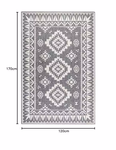 ELLE Decoration Oriental Reversible Indoor and Outdoor Polypropylene Rug, Grey/Silver, W: 120 cm, L: 170 cm – 2