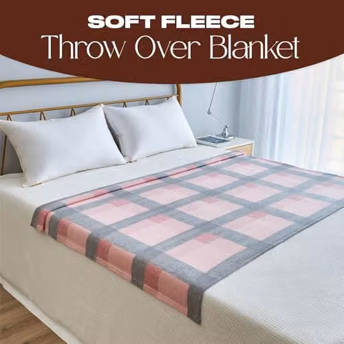 Dreamscene Pink and Grey Checked Fleece Throw Blanket, W/D/H: 120 x 150 cm – 2