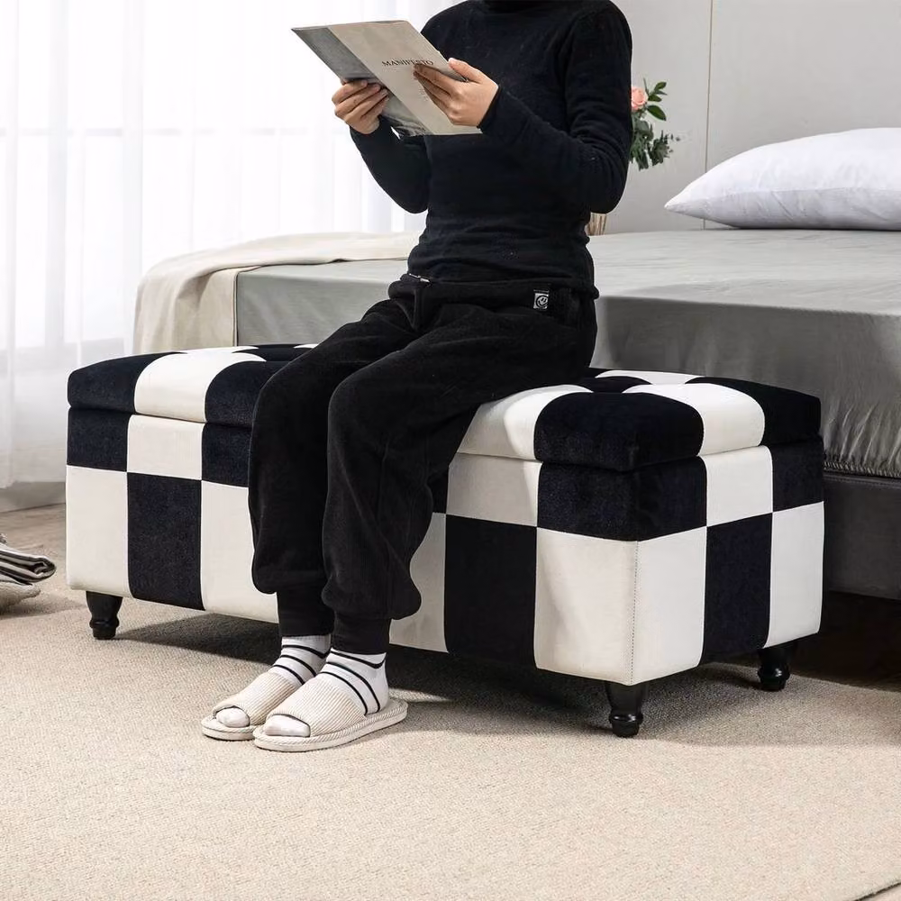 EONLION Black Velvet Rectangular Storage Ottoman W/D/H: 114 x 47 x 47 cm – 4