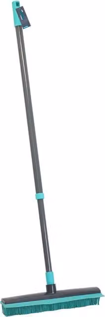 JVL Indoor Extendable Rubber Bristle Broom with Squeegee and Telescopic Handle, Turquoise and Grey