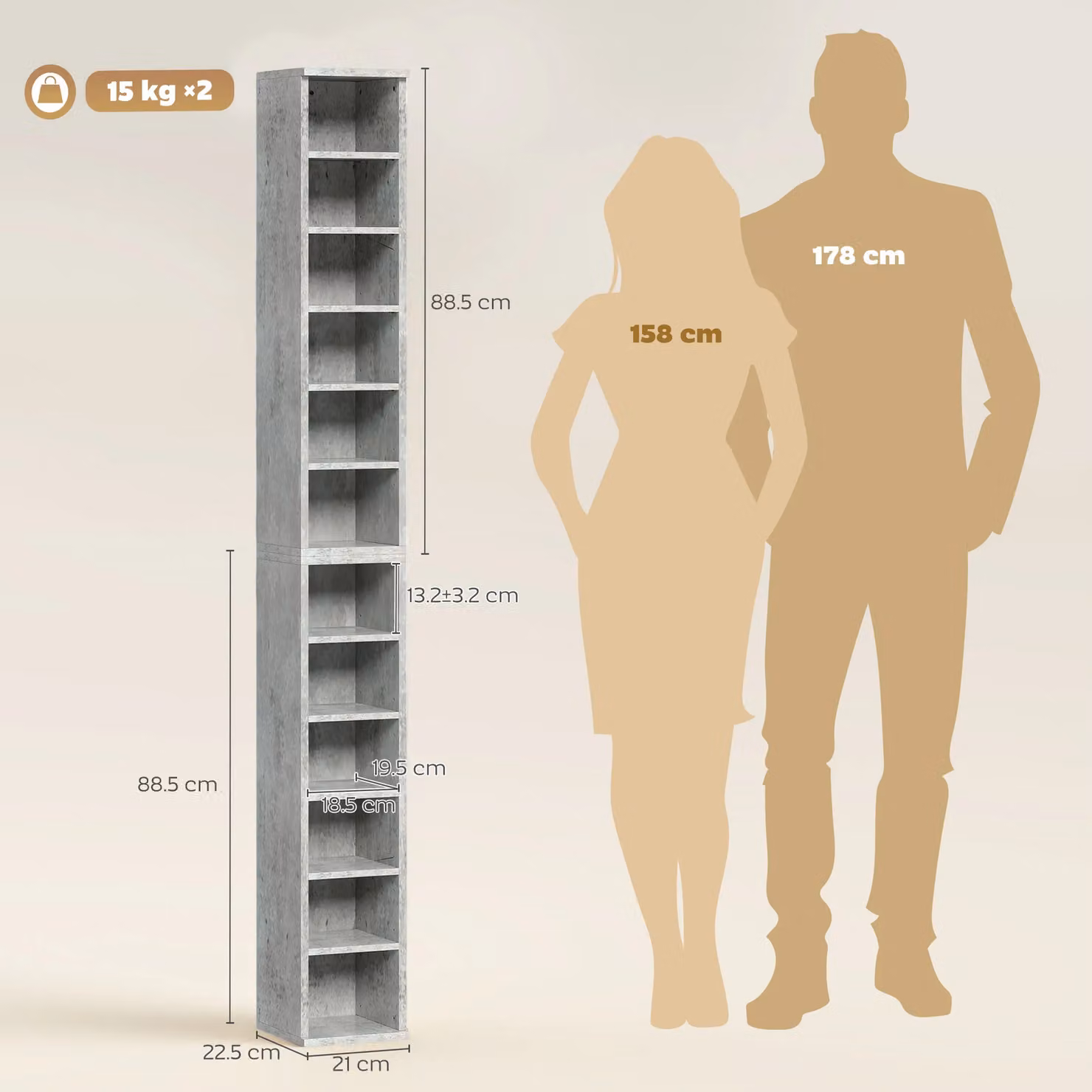 HOMCOM Set of 2 Wall Mounted CD Storage Units with Adjustable Shelves in Grey – 3