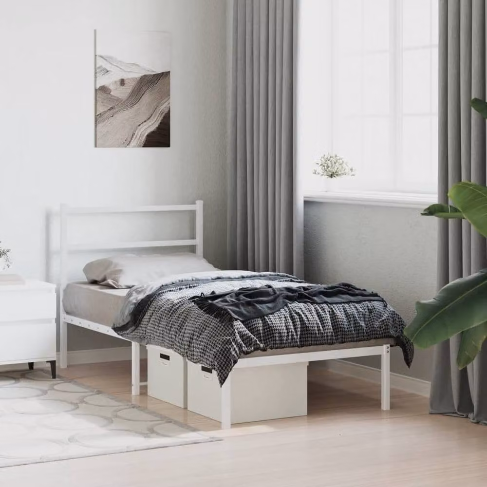 Berkfield Home Metal Bed Frame with Headboard in White, W/D/H: 90 x 190 cm – 3