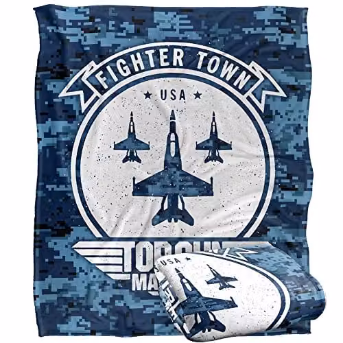LOGOVISION Top Gun: Maverick Fighter Town USA Super Soft Fleece Throw Blanket, White, W: 152 cm, D: 127 cm