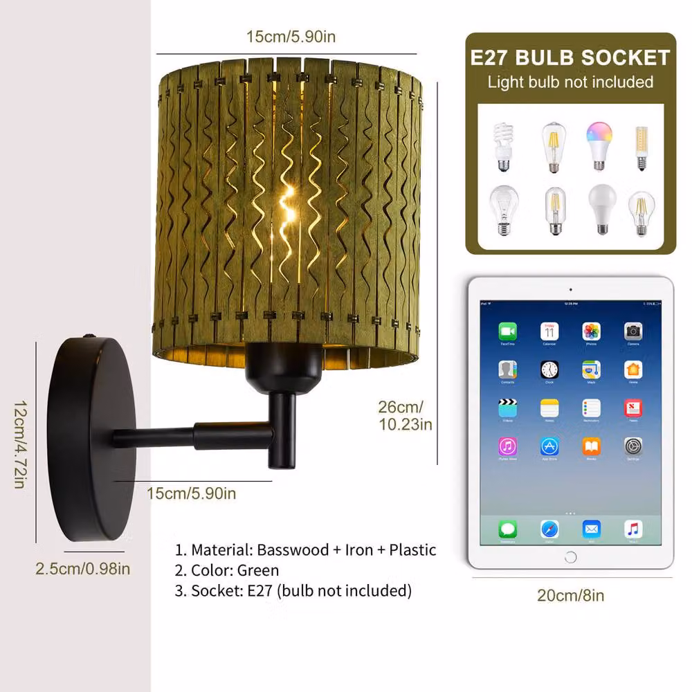 Garwarm Set of 2 Light Boho Farmhouse Wooden Armed Wall Sconces in Green – 4