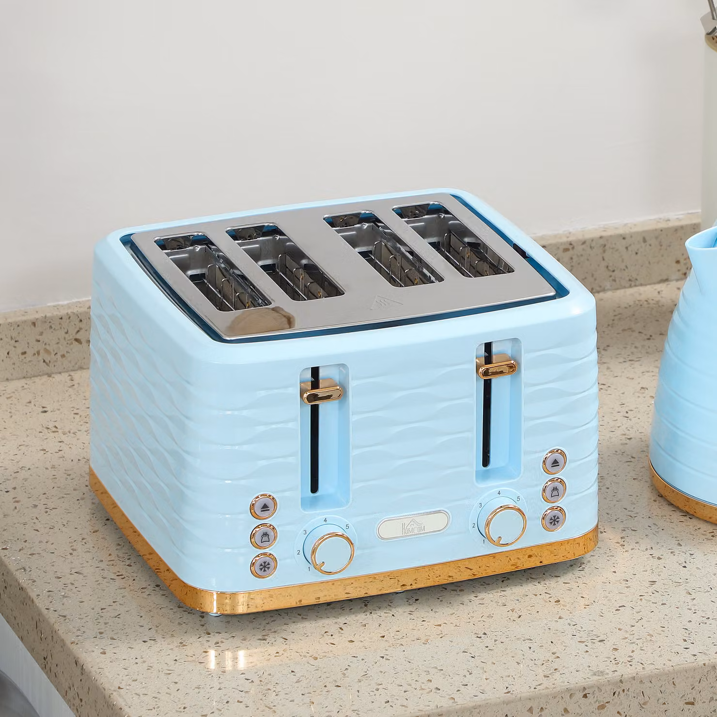 HOMCOM Kettle and 4 Slice Toaster Set, 3000W, 1.7L, Light Blue – 3