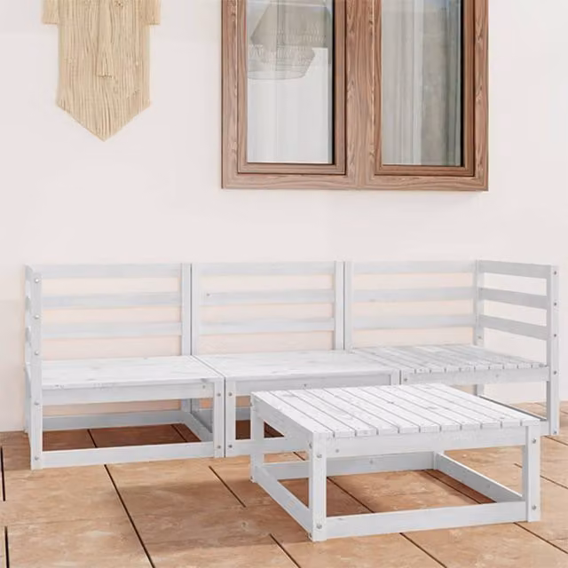 Berkfield Home 4 Piece White Solid Pine Wood Garden Lounge Set