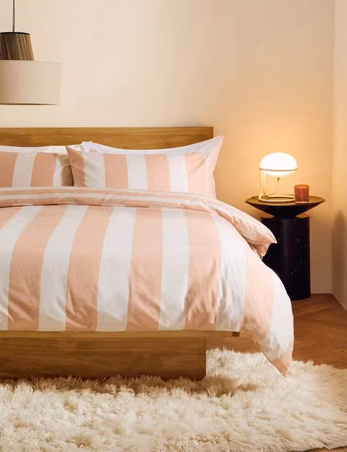 MADE Donni Pink Wide Stripe Pure Cotton Duvet Cover, W/D/H: 140 x 200 cm