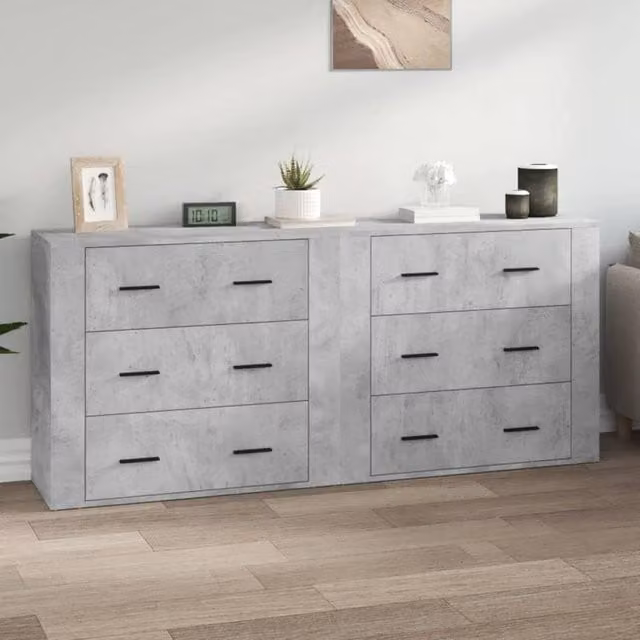 Berkfield Home Set of 2 Sideboards in Concrete Grey Engineered Wood – 1
