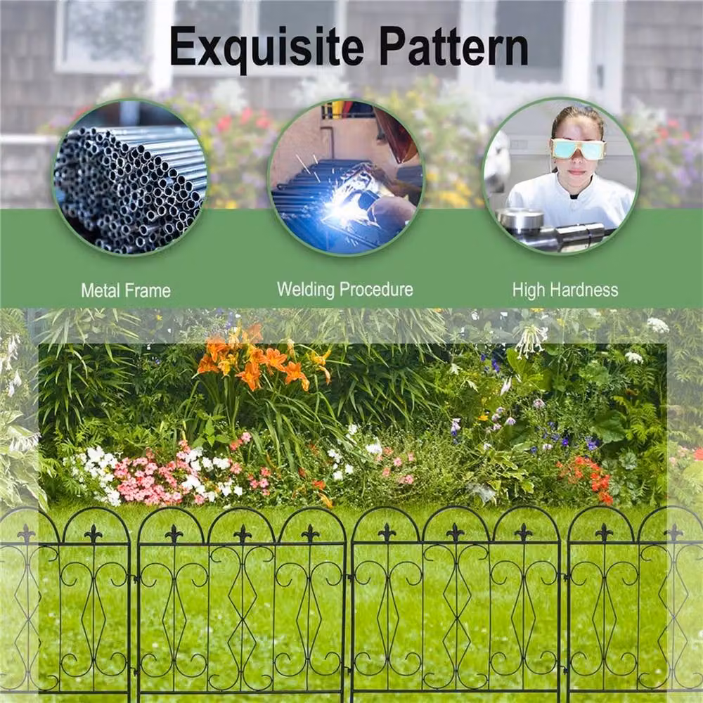 NESTLUNE 5-Piece Decorative Metal Garden Fence in Black, H: 100 cm, W: 15 cm, D: 15 cm – 3