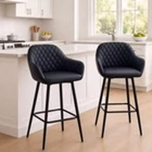EONLION Ergonomic Black Faux Leather Bar Stool with Armrests