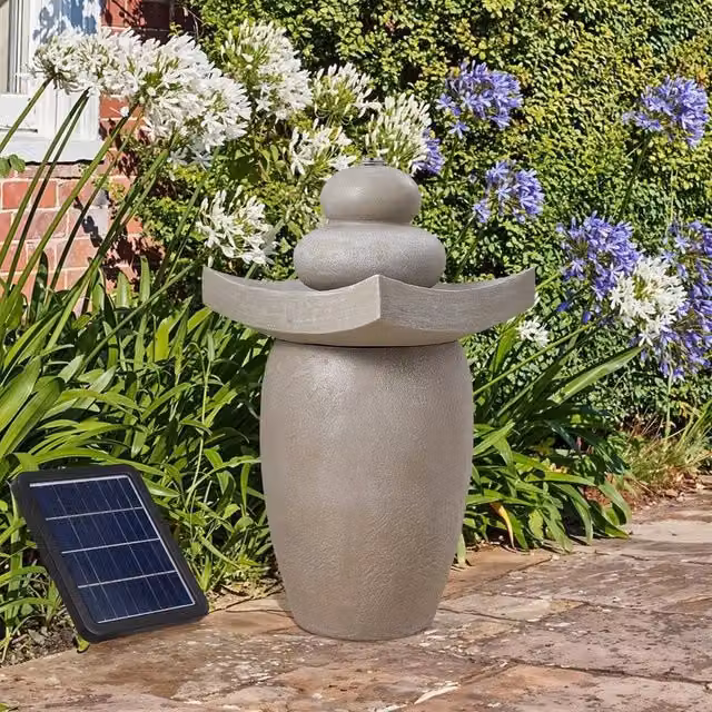 EONLION Solar Garden Water Feature Fountain in Grey, Height: 100 cm