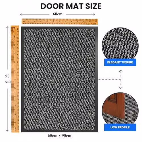 KAV Non-Slip Washable Dirt Trapper Door Mat, Grey and Black, W: 60 cm, D: 90 cm – 2