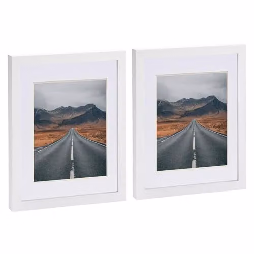 Nicola Spring Pack of 2 Rectangular Photo Frames in White with Grey Mounts – 1
