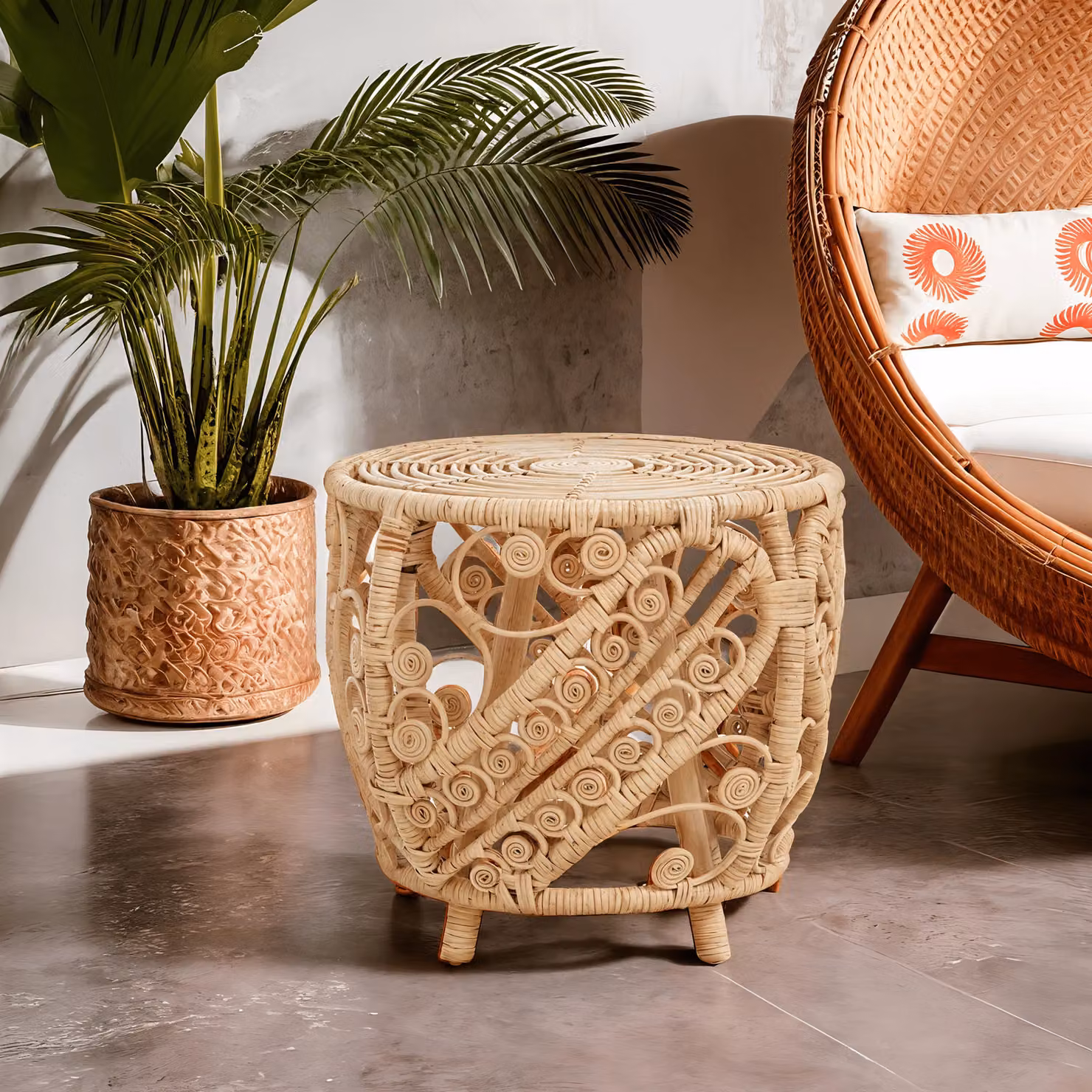 Orsina Chic Design Large Natural Rattan Coffee Table in Beige and Sand, W/D/H: 52 x 52 x 47 cm – 2