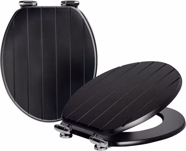 Harbour Housewares Pack of 2 Soft Close MDF Wooden Toilet Seats in Black – 1